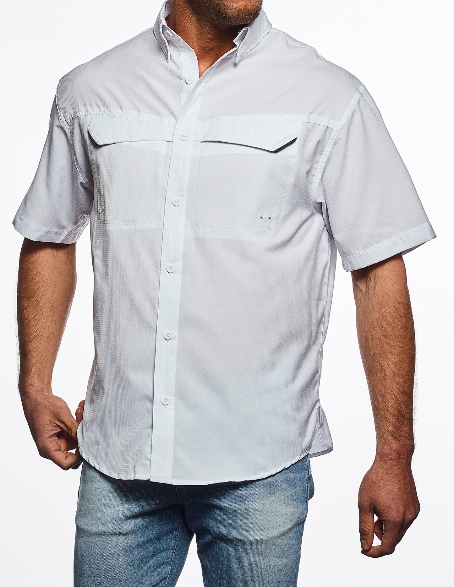 Pro Celebrity White Men's Fishing Shirt FST889@