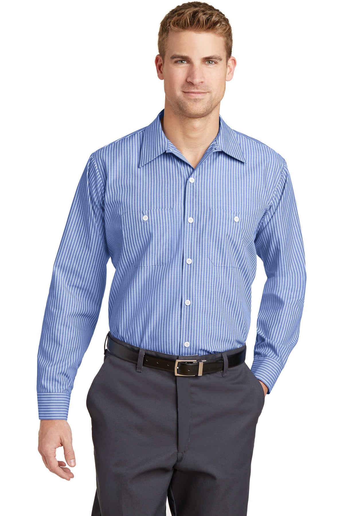 Red Kap® - Long Sleeve Striped Industrial Work Shirt. CS10