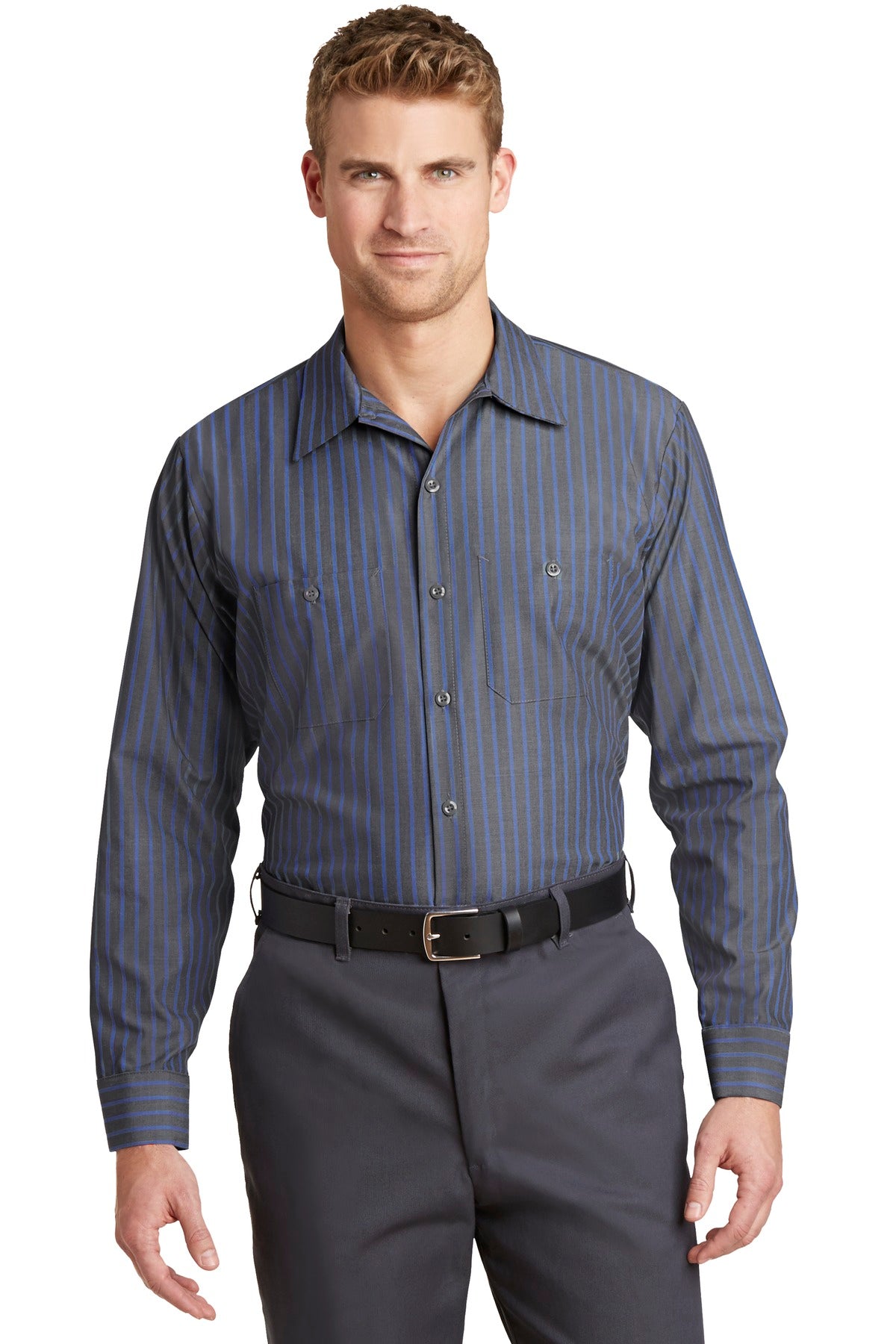 Red Kap® - Long Sleeve Striped Industrial Work Shirt. CS10