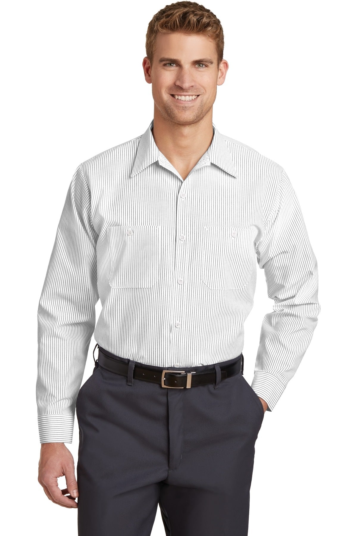 Red Kap® - Long Sleeve Striped Industrial Work Shirt. CS10