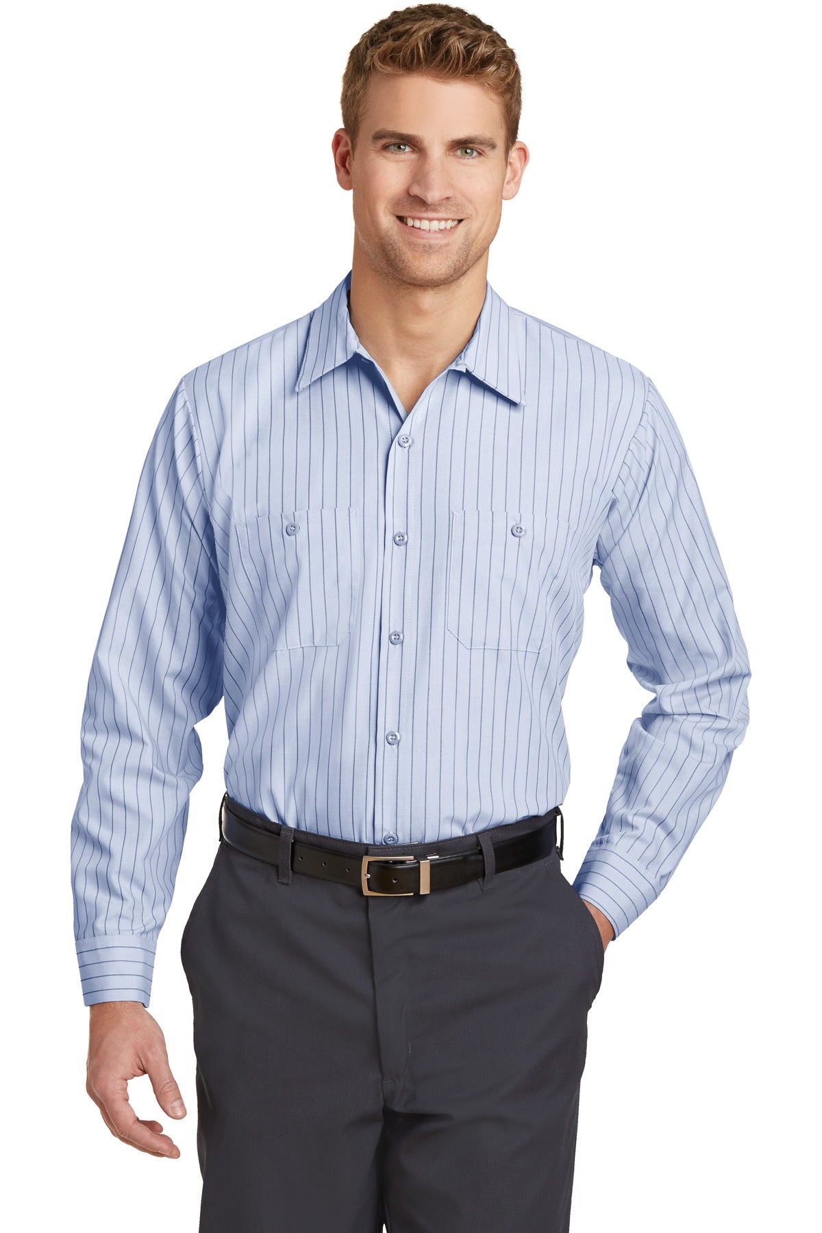 Red Kap® - Long Sleeve Striped Industrial Work Shirt. CS10