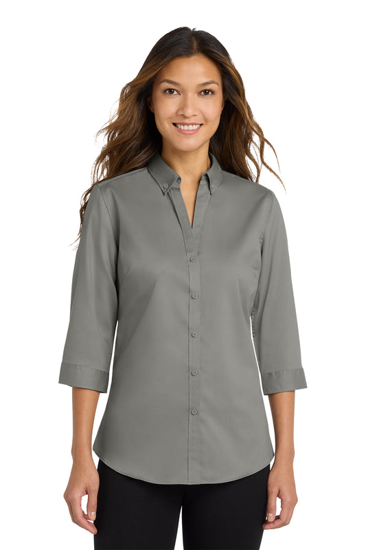Port Authority 3/4 Sleeve Monument Grey Super Pro Twill Shirt L665U (Women's)