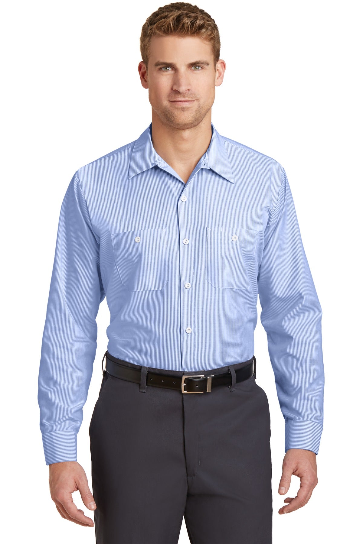Red Kap® - Long Sleeve Striped Industrial Work Shirt.  CS10