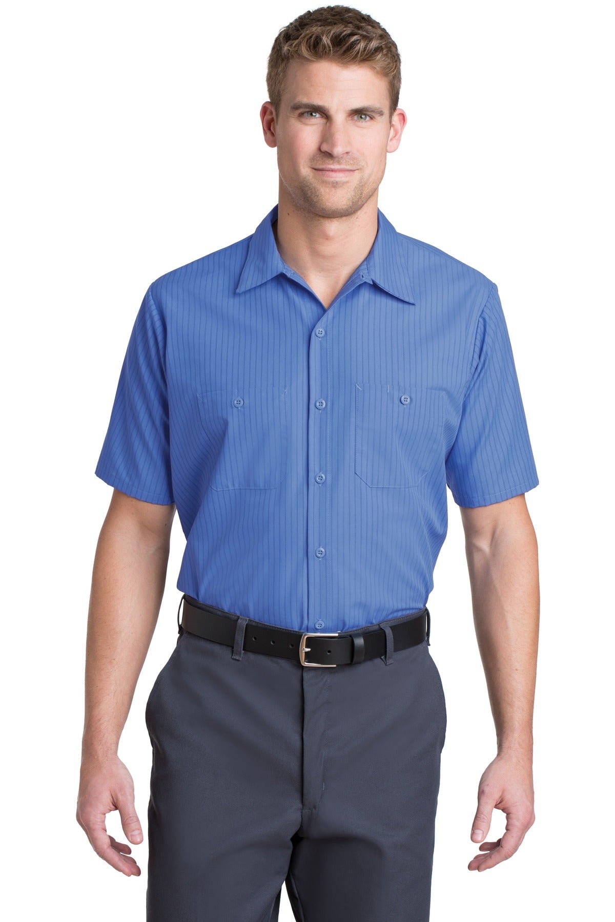 Red Kap® - Short Sleeve Striped Industrial Work Shirt.  CS20