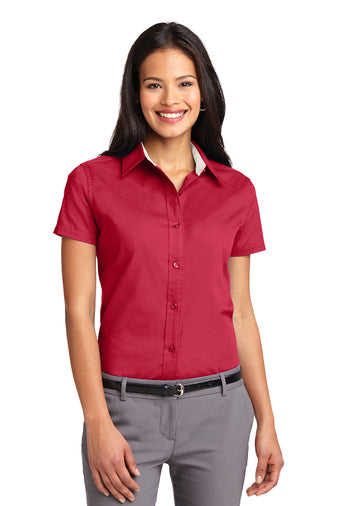 Port Authority SS Red/Light Stone Shirt L508 (Women's)