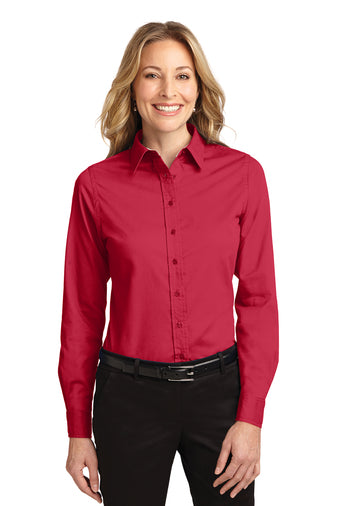 Port Authority LS Red/Light Stone Shirt L608 (Women's)