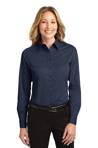 Port Authority LS Navy Shirt L608 (Women's)##