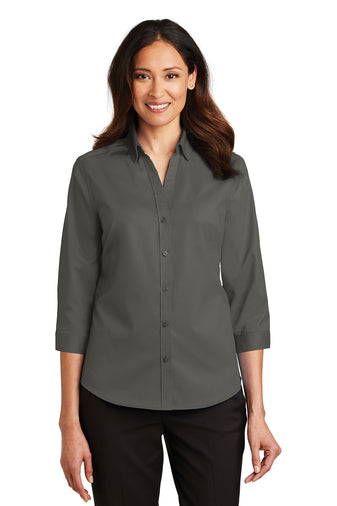 Port Authority 3/4 Sleeve Sterling Grey Super Pro Twill Shirt L665 (Women's) #