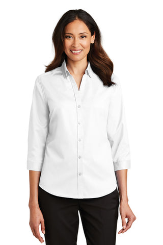 Port Authority 3/4 Sleeve White Super Pro Twill Shirt L665 (Women's) #