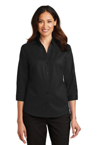 Port Authority 3/4 Sleeve Black Super Pro Twill Shirt L665 (Women's)