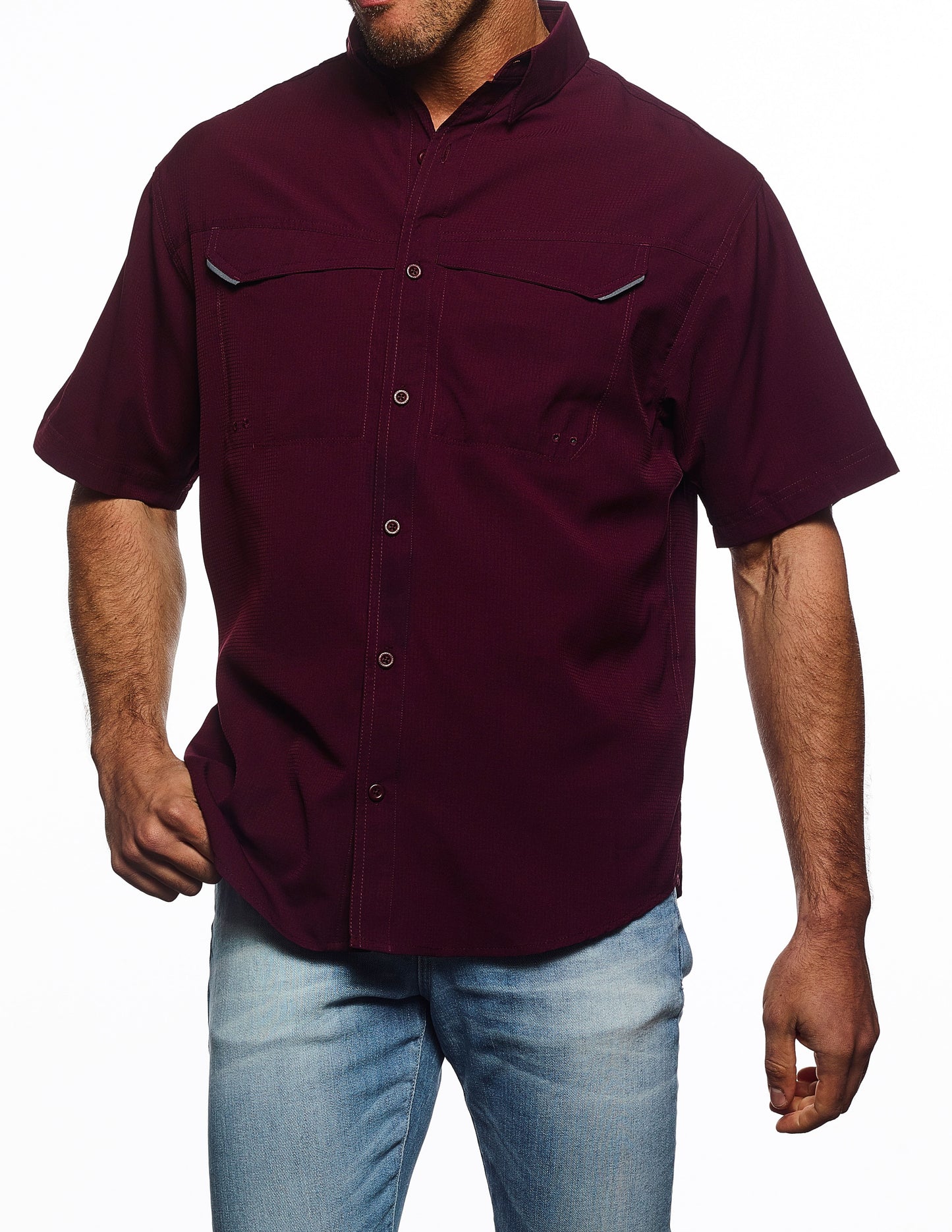 Pro Celebrity SS Maroon Fishing Shirt FST889 (Men's)