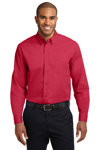 Port Authority LS Red/Light Stone Shirt S608 (Men's)